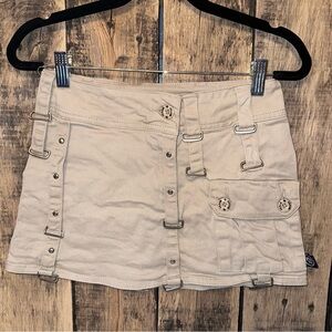 Y2K Vintage ILLIG Cargo Mini Skirt {XS}  Grunge HTF (11.5” L) Metal Fasteners